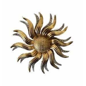 KJL Sunflower Sunburst Rhinestone Pendant Brooch Kenneth Jay Lane Gold S…